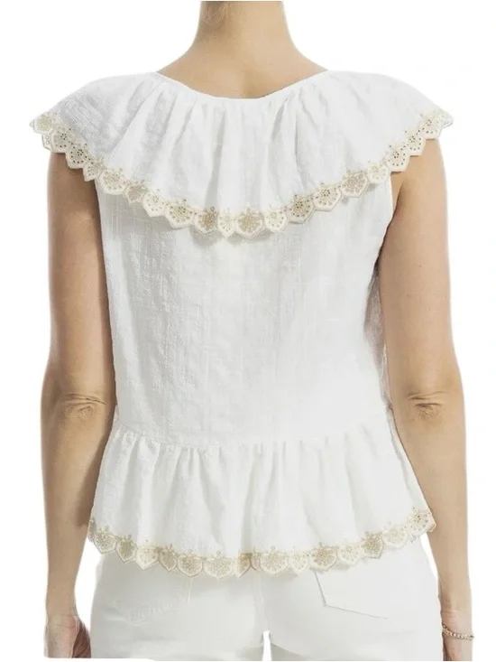 Max Studio Embroidered Ruffle Sleeve V- Neck Top Size L - Picture 2 of 12